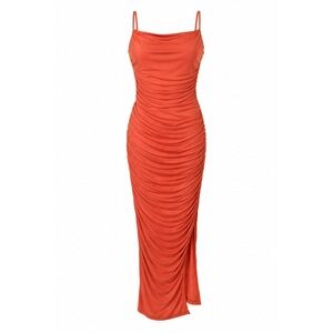 Venus Ruched Maxi Dress Womens L Coral Good Condition Spaghetti Strap Bodycon